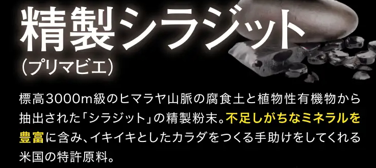 テストステロン低下が原因の雄力不足に「精製シラジット(プリマビエ)」